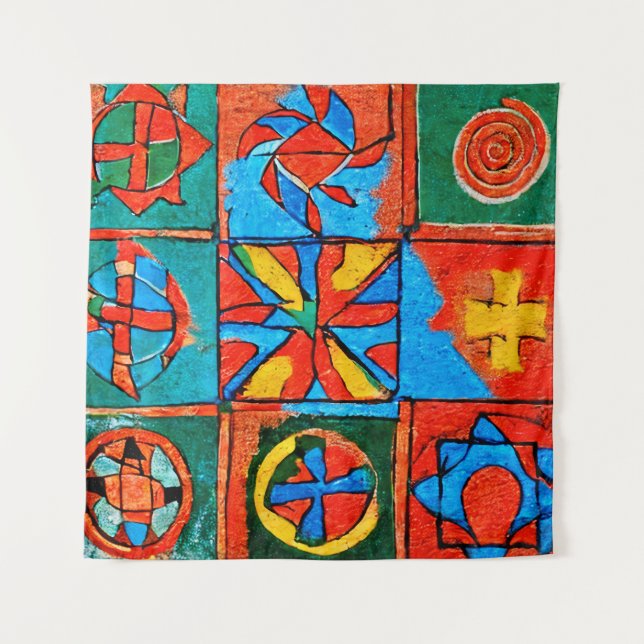 Berber Amazigh motifs, signs and symbols abstract Tapestry (Front)