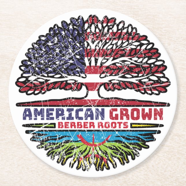 Berber Amazigh US American USA United States Tree Round Paper Coaster (Front)