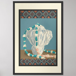 Berber Pattern & Turquoise Beads-Poster Framed Art