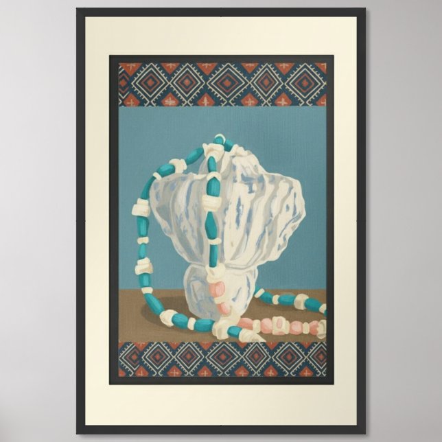 Berber Pattern & Turquoise Beads-Poster Framed Art (Framed Front)