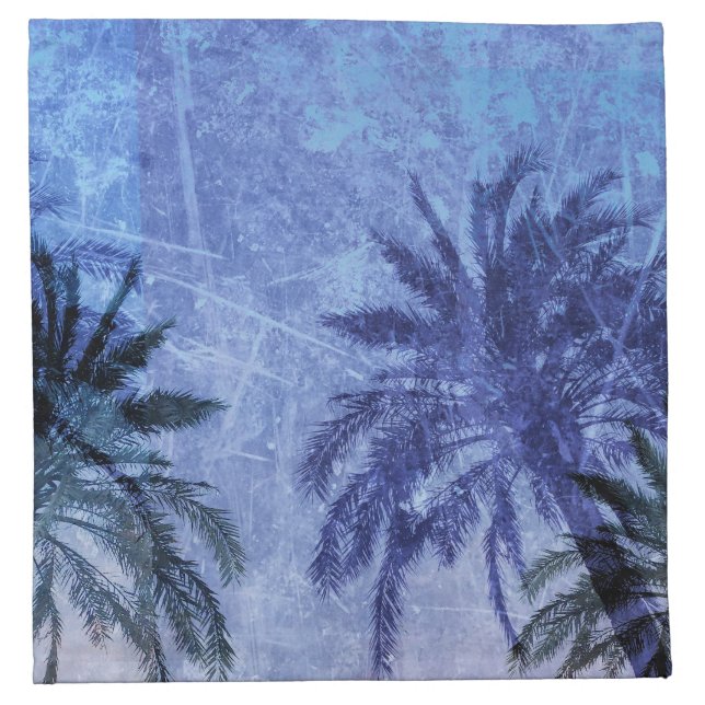 Bercelona Blue Palm tree Grunge Digital Art Design Cloth Napkin (Front)