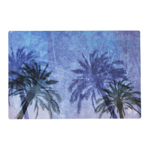 Bercelona Blue Palm tree Grunge Digital Art Design Placemat