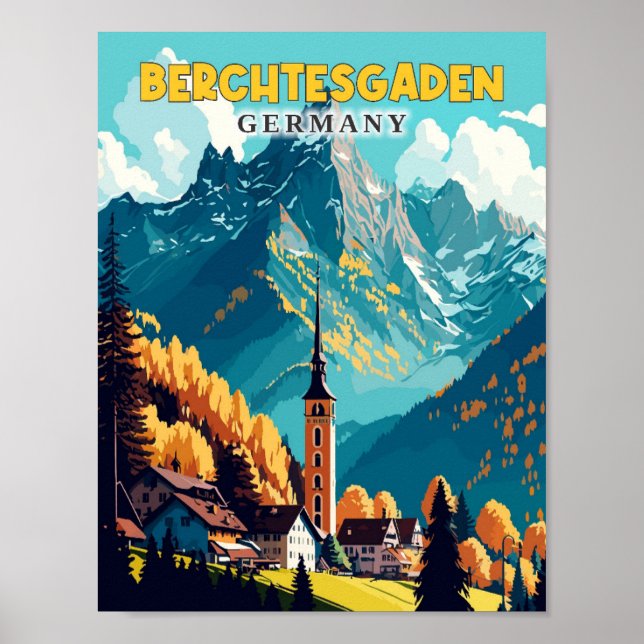 Berchtesgaden Germany vintage travel illustration Poster (Front)