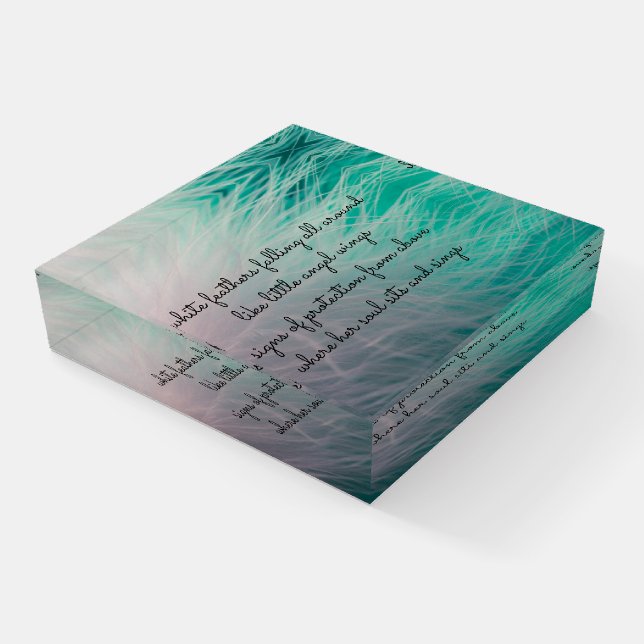 Bereaved White Feather Feathers Poetry  Paperweigh Paperweight (Angled)