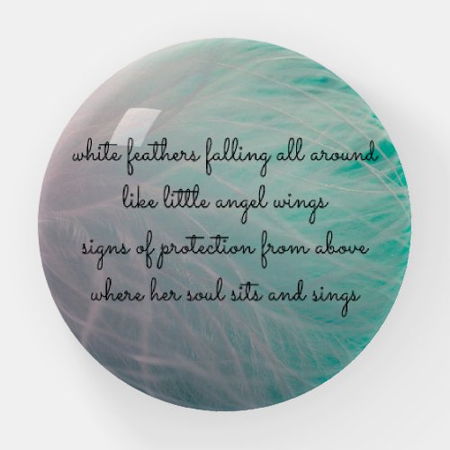 Bereaved White Feather Feathers Poetry  Paperweight