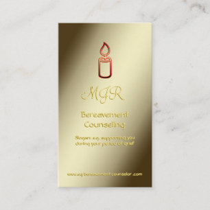 Bereavement Counselor with Monogram, Gold Candle Business Card