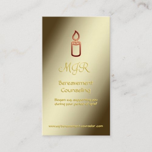 Bereavement Counselor with Monogram Gold Candle Business Card