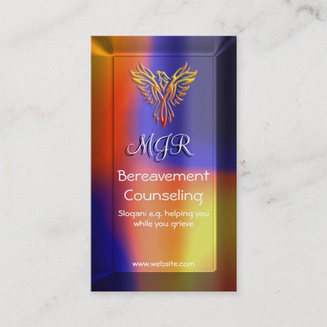 Bereavement Counselor with Monogram, Phoenix logo Business Card (Front)