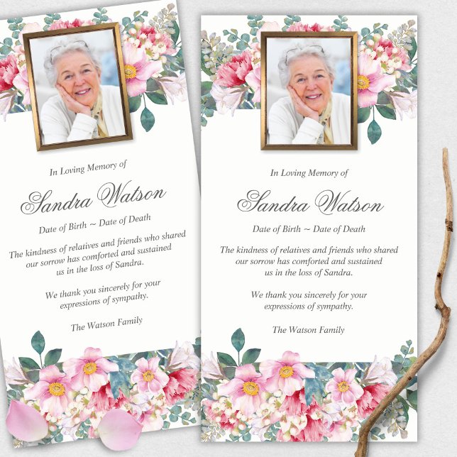 Bereavement Floral Loss Funeral Thank You Cards (funeral thank you cards, bereavement, elegant, simple, celebration of life, sympathy card)
