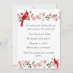 Bereavement Funeral Notification of Passing Card