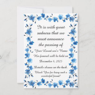 Bereavement Funeral Notification of Passing Card