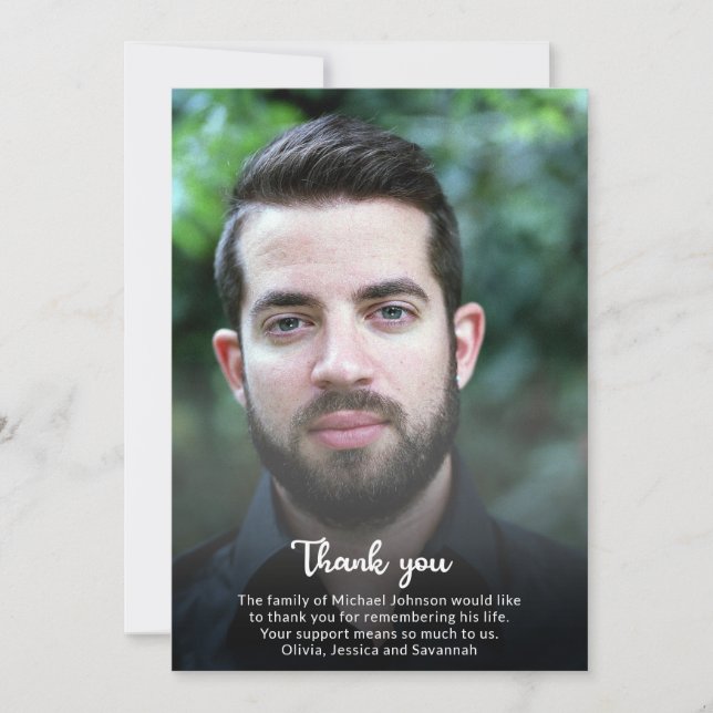 Bereavement Sympathy Custom Photo Funeral Memorial Thank You Card (Front)