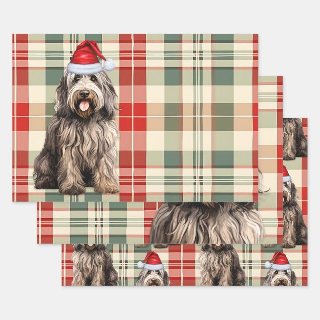 Bergamasco Christmas Dog Holiday Plaid Wrapping Paper Sheets (Set)