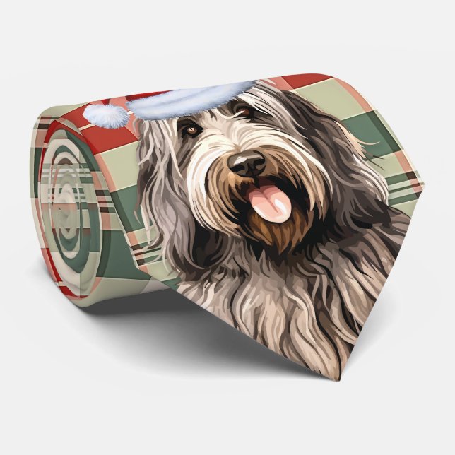 Bergamasco Dog Holiday Plaid Christmas  Neck Tie (Rolled)
