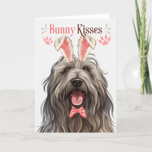 Bergamasco Dog in Bunny Ears for Easter Holiday Card