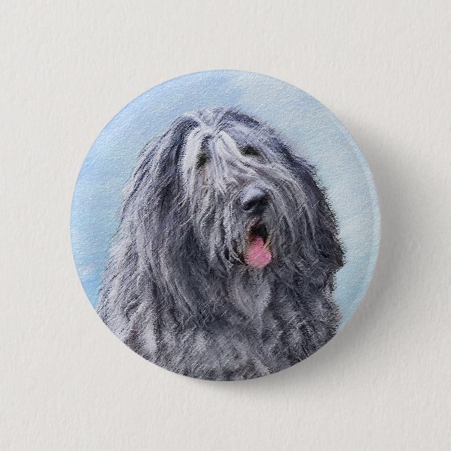 Bergamasco Sheepdog Painting - Cute Original Dog A Button (Front)