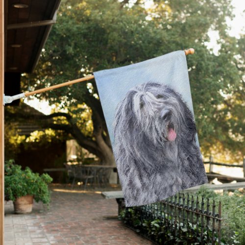 Bergamasco Sheepdog Painting _ Cute Original Dog A House Flag
