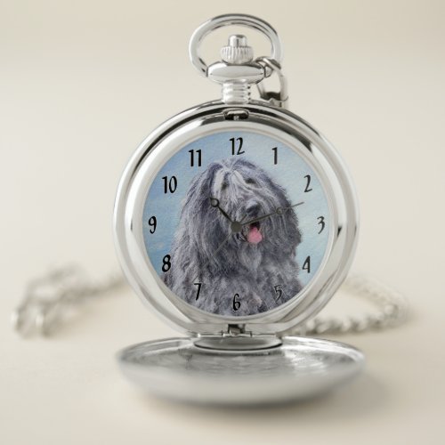 Bergamasco Sheepdog Painting _ Cute Original Dog A Pocket Watch