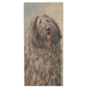 Bergamasco Sheepdog Painting - Cute Original Dog A Wood Flash Drive