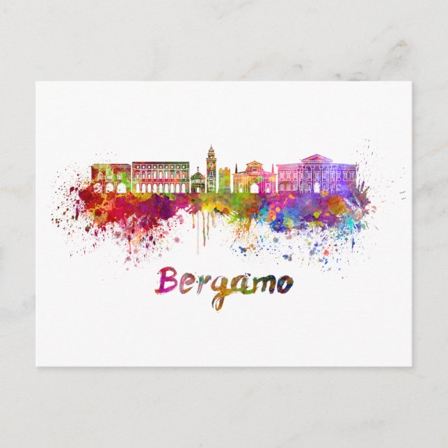 Bergamo skyline in watercolor postcard (Front)
