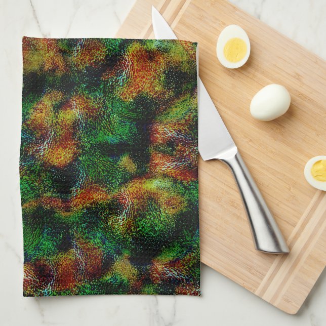 Bergamot skin texture in green and strong orange   kitchen towel (Quarter Fold)