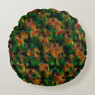 Bergamot skin texture in green and strong orange   round pillow