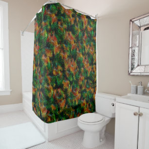Bergamot skin texture in green and strong orange shower curtain