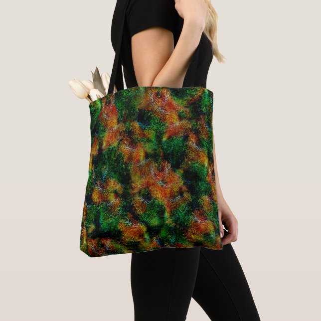 Bergamot skin texture in green and strong orange   tote bag (Close Up)