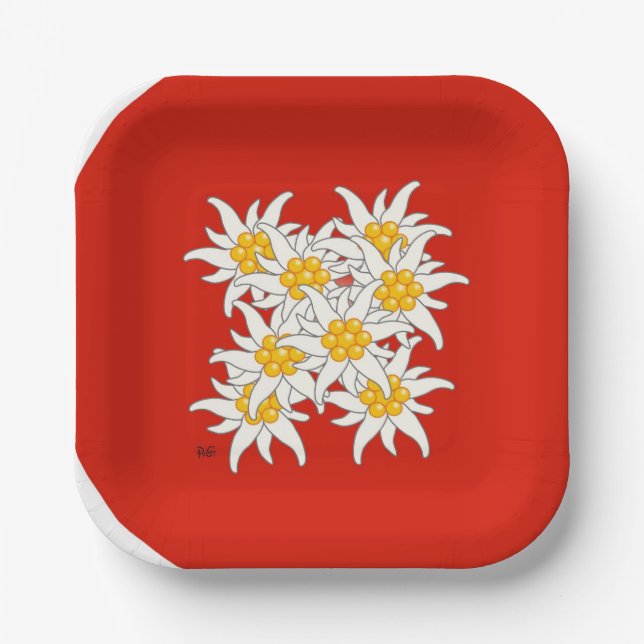 Bergblume Edelweiss Teller Paper Plates (Front)