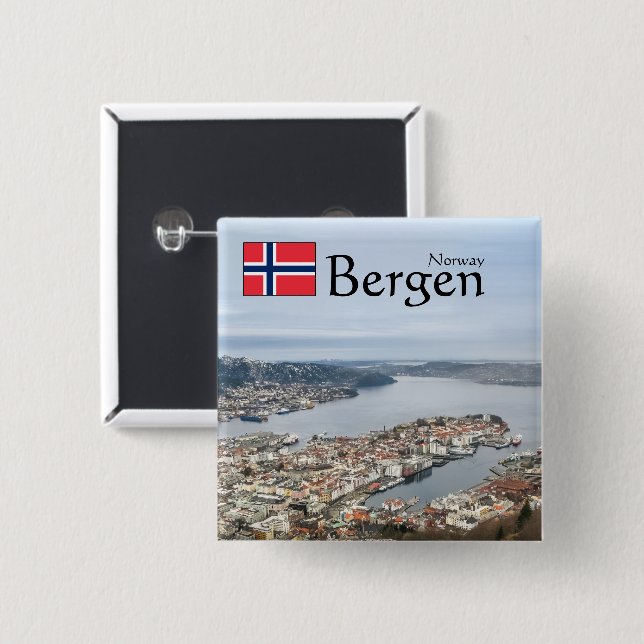 Bergen Norway Button (Front & Back)