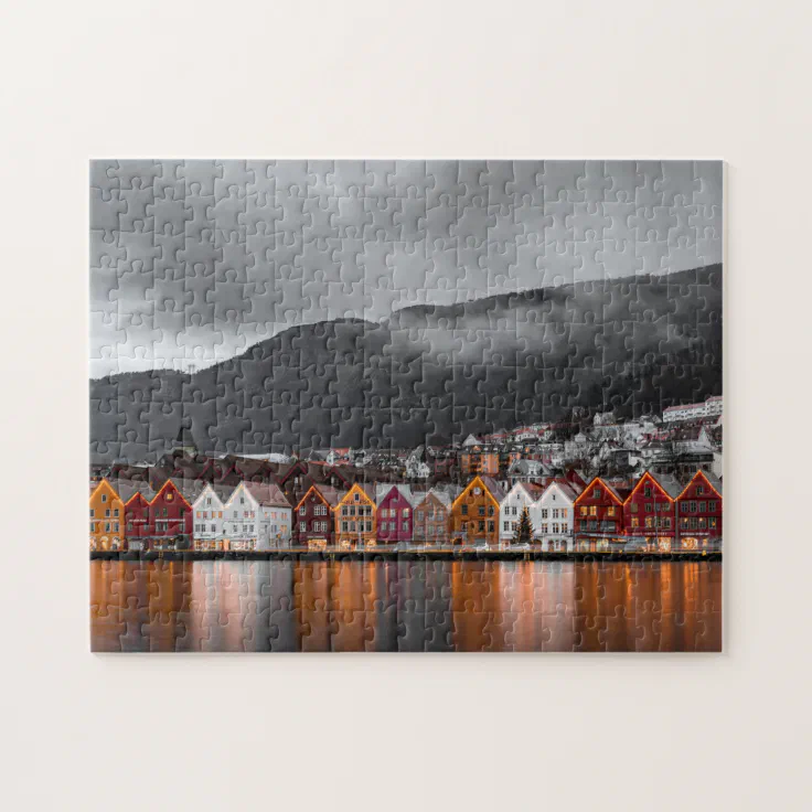 efficiently marketing Through Bergen Norway Colorful Houses Northern Lights Jigsaw Puzzle | Zazzle