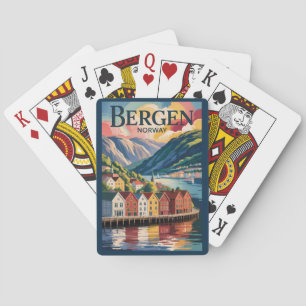 Bergen Norway Illustration Travel Art Vintage Poker Cards