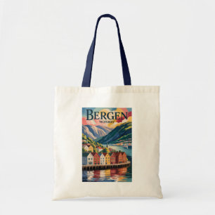 Bergen Norway Illustration Travel Art Vintage Tote Bag