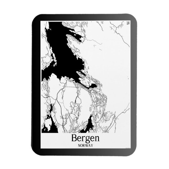 Bergen Norway Modern City Map Magnet (Vertical)