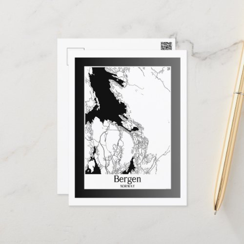 Bergen Norway Modern City Map Postcard