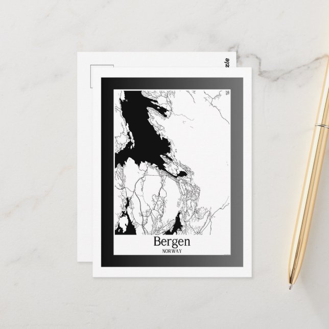 Bergen Norway Modern City Map Postcard (Front/Back In Situ)
