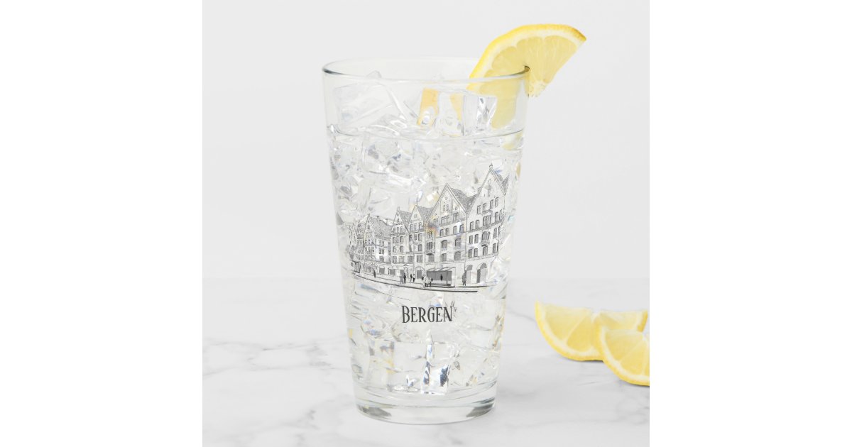 Bergen Norway Streetscape Beautiful Line Drawing Glass | Zazzle