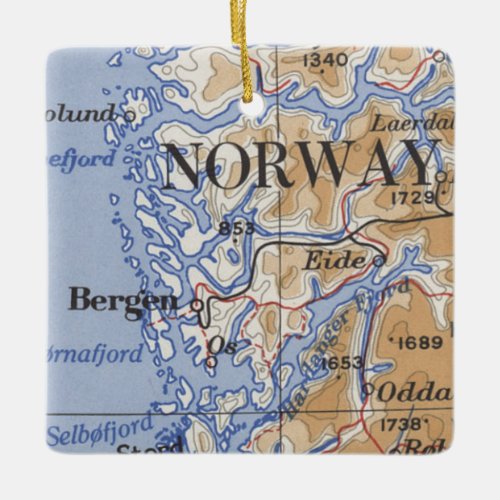 Bergen Norway Vintage Map Ceramic Ornament