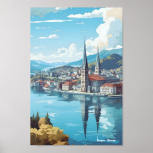 Bergen Norway Vintage Travel Poster