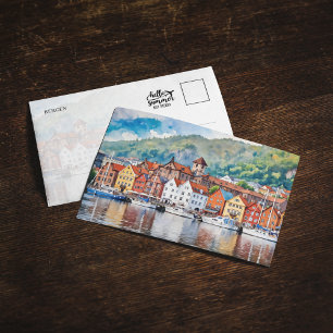 Bergen Norway Watercolor Postcard
