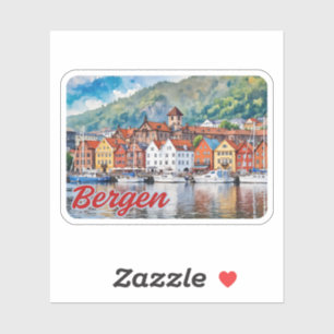 Bergen Norway Watercolor Sticker