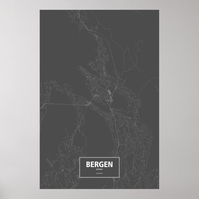Bergen, Norway (white on black) Poster (Front)