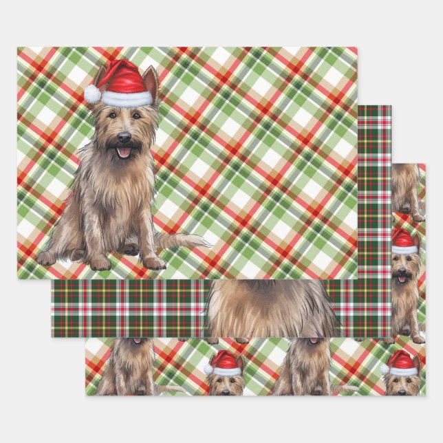 Berger Picard Christmas Dog Holiday Plaid Wrapping Paper Sheets (Set)