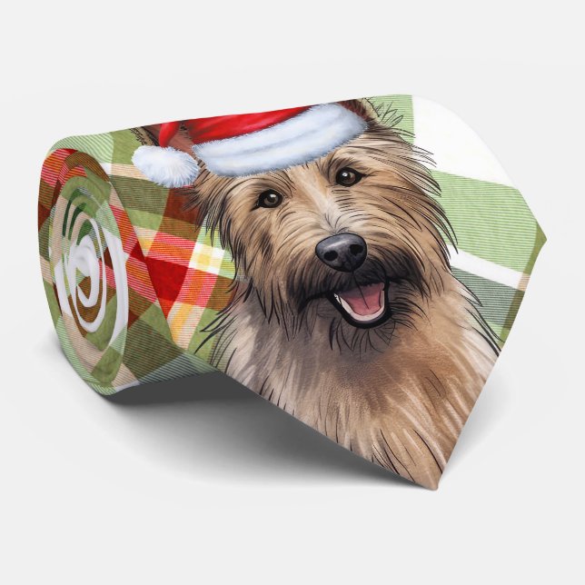 Berger Picard Dog Holiday Plaid Christmas  Neck Tie (Rolled)
