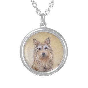 Berger Picard Painting - Cute Original Dog Art Silver Plated Necklace