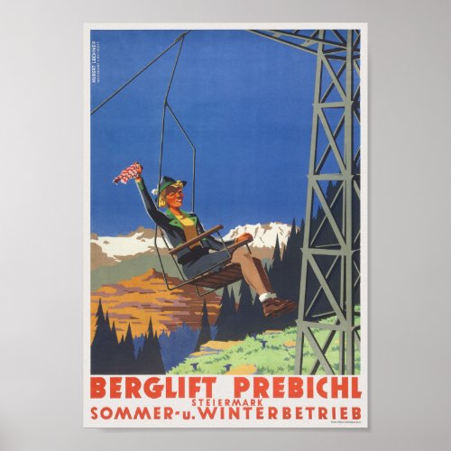 Berglift Prebichl Austria Vintage Poster 1948