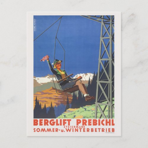 Berglift Prebichl Austria Vintage Poster 1948 Postcard