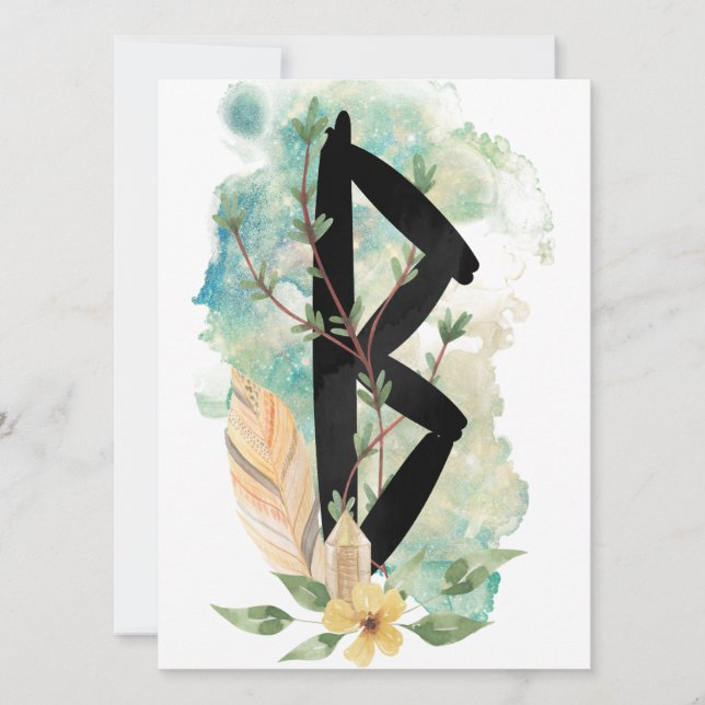 Berkano Floral Green & Yellow Norse Futhark Rune (Front)