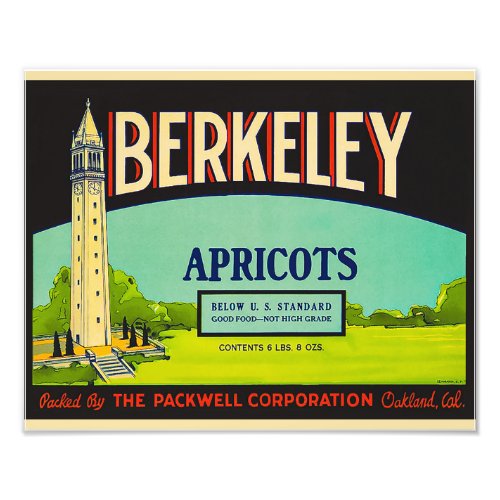 Berkeley Apricots packing label Photo Print