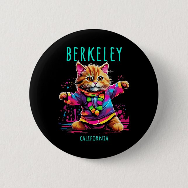 Berkeley California Usa Fun Cute Colorful Dancing  Button (Front)